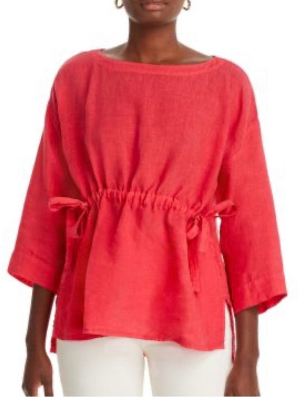 Eileen Fisher garment-Dyed Handkerchief Linen Drawstring Top - Picture 2 of 7